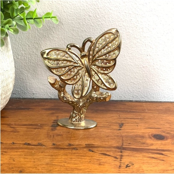 Vintage Accessories - Vintage | Brass Butterfly On Branch Earrings Hanger